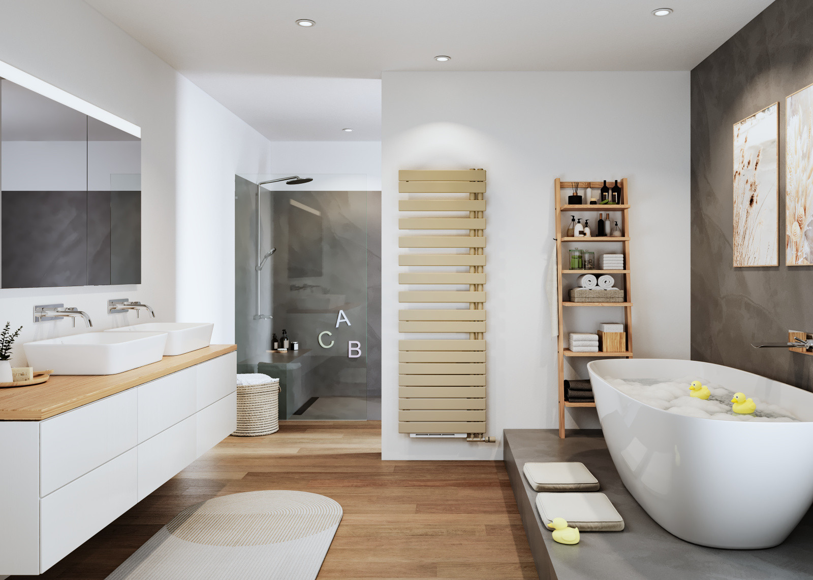 Rendering Zehnder Roda Spa Air Asym Decorative radiator Front view