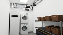 Storage room, storeroom, shelves, washing machine, dryer