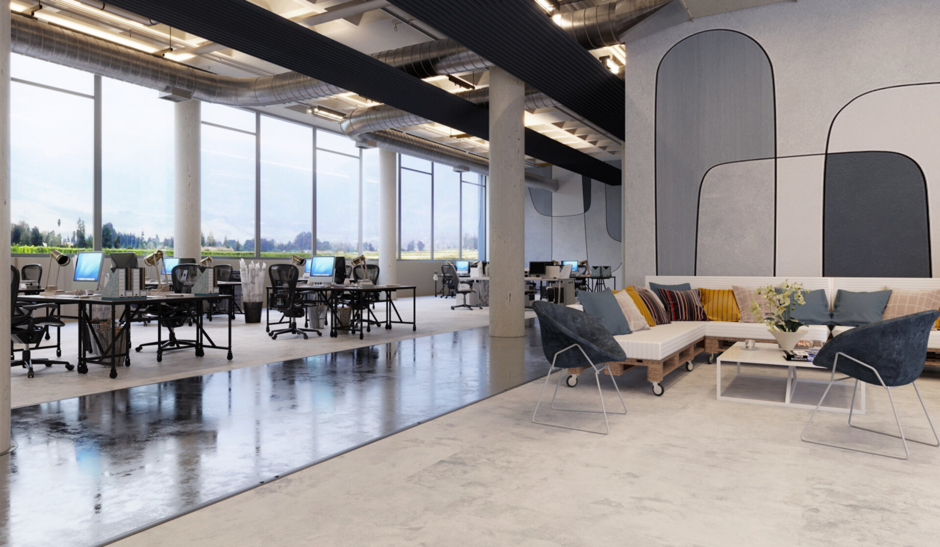 Large open-plan office, Modern, RHC, Urban