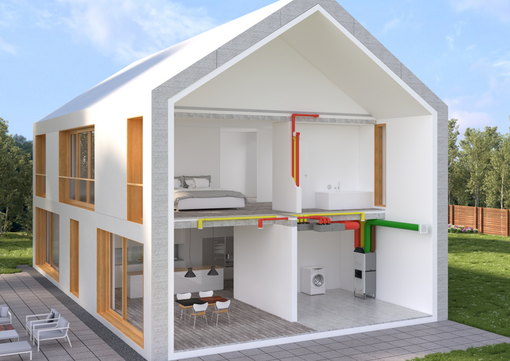 Zehnder_CSY_ComfoClime36_HouseGraphic_View2 Rendering Zehnder ComfoClime 36 Comfortable indoor ventilation Angled view